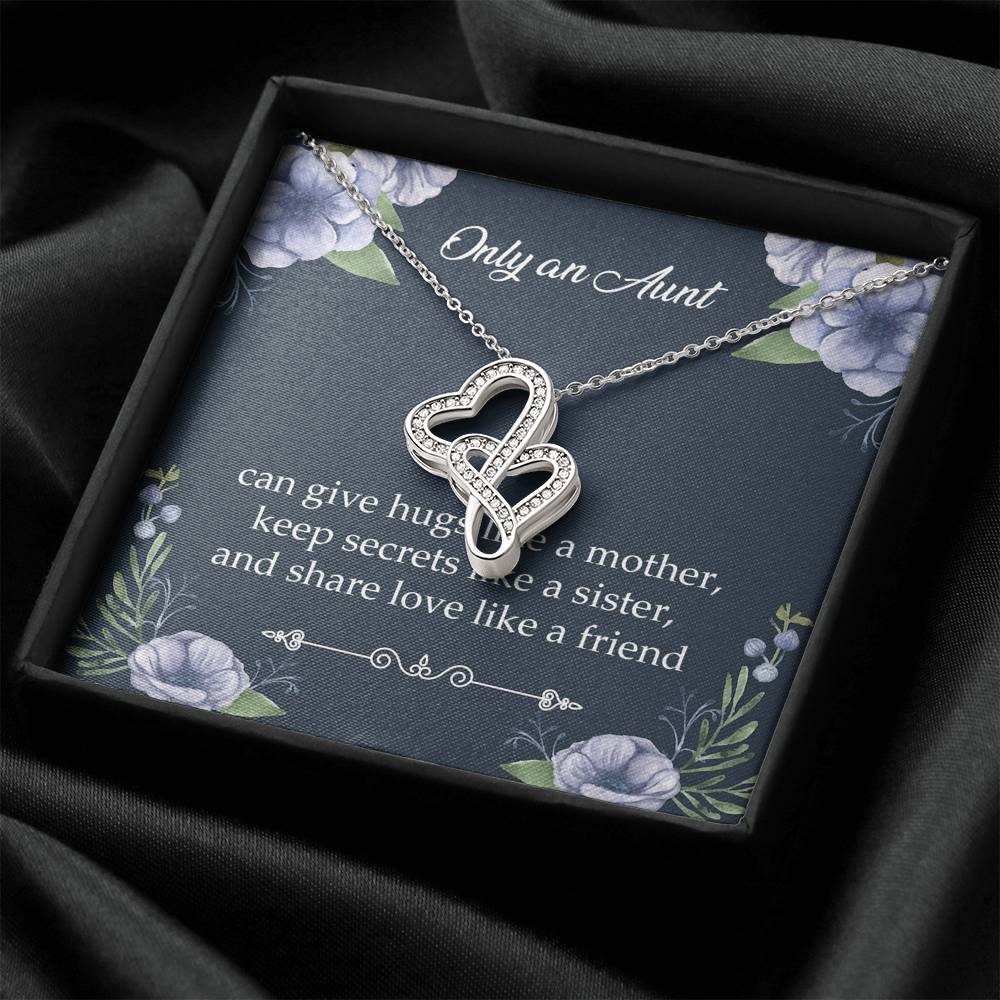 To My Aunt Gifts, Only An Aunt Can Give Hugs Like A Mother, Double Heart Necklace For Women, Aunt Birthday Present From Niece Nephew