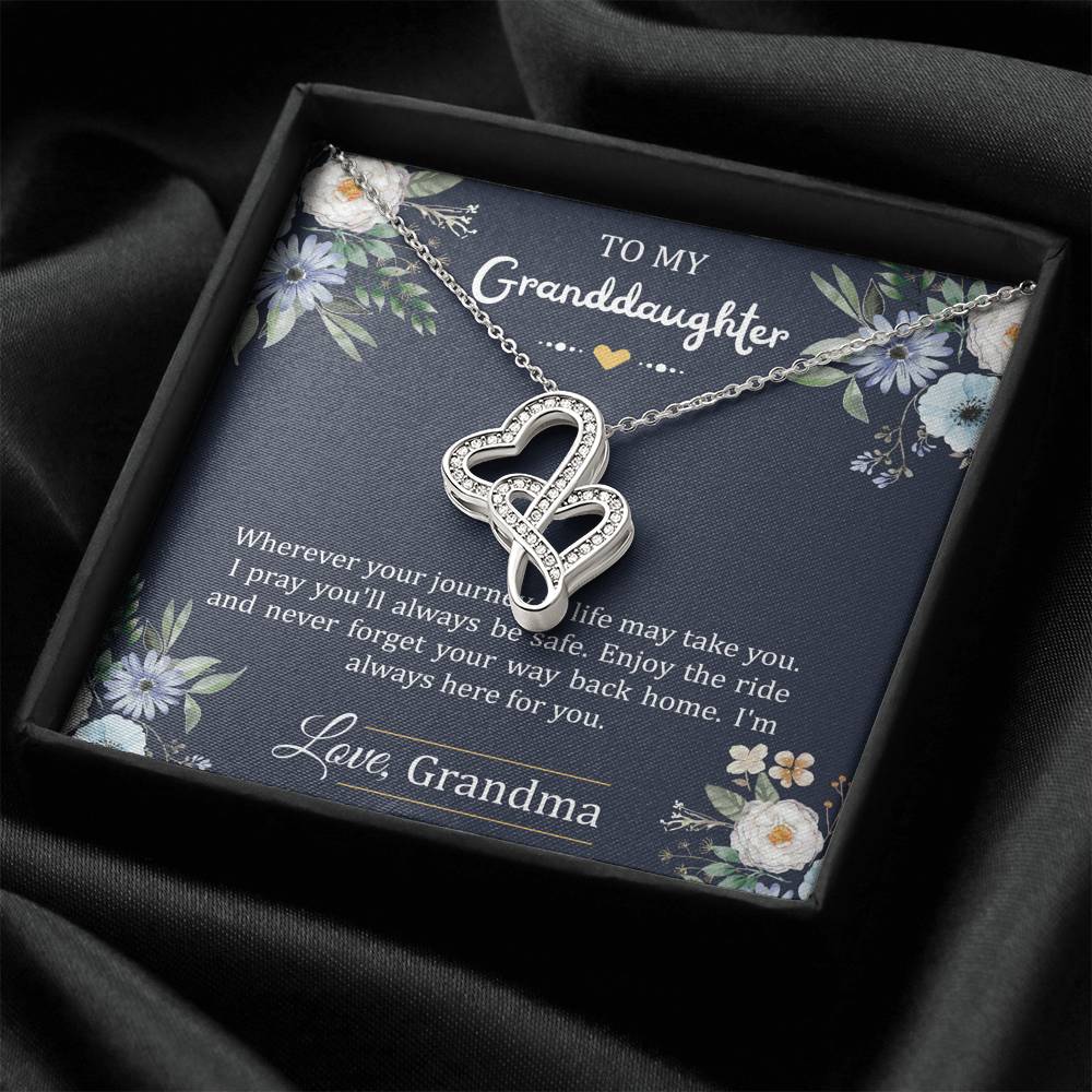 To My Granddaughter Gifts, I'm Always Here For You, Double Heart Necklace For Women, Birthday Present Idea From Grandma