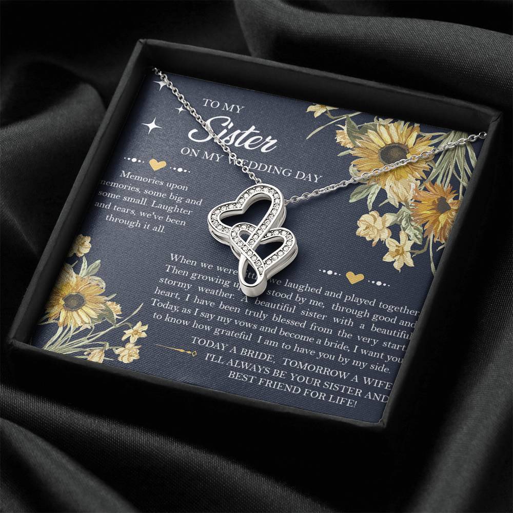Sister of the Bride Gifts, I'll Always Be Your Sister, Double Heart Necklace For Women, Wedding Day Thank You Ideas From Bride