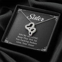 Load image into Gallery viewer, To My Badass Sister Gifts, You&#39;re Amazing, Double Heart Necklace For Women, Birthday Present Idea From Sister
