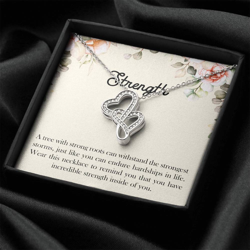 Encouragement Gifts, Strength, Motivational Double Heart Necklace For Women, Sympathy Inspiration Friendship Present