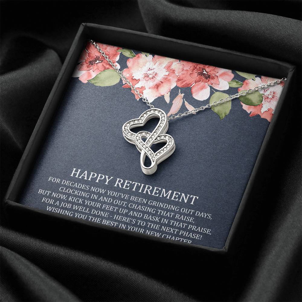 Retirement Gifts, Job Well Done, Happy Retirement Double Heart Necklace For Women, Retirement Party Favor From Friends Coworkers
