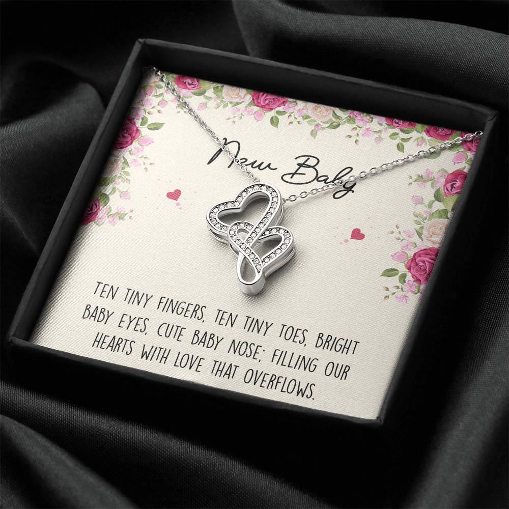 Gift for Expecting Mom, Ten Tiny Fingers, Mom to Be Double Heart Necklace For Women, Pregnancy Gift For New Mother