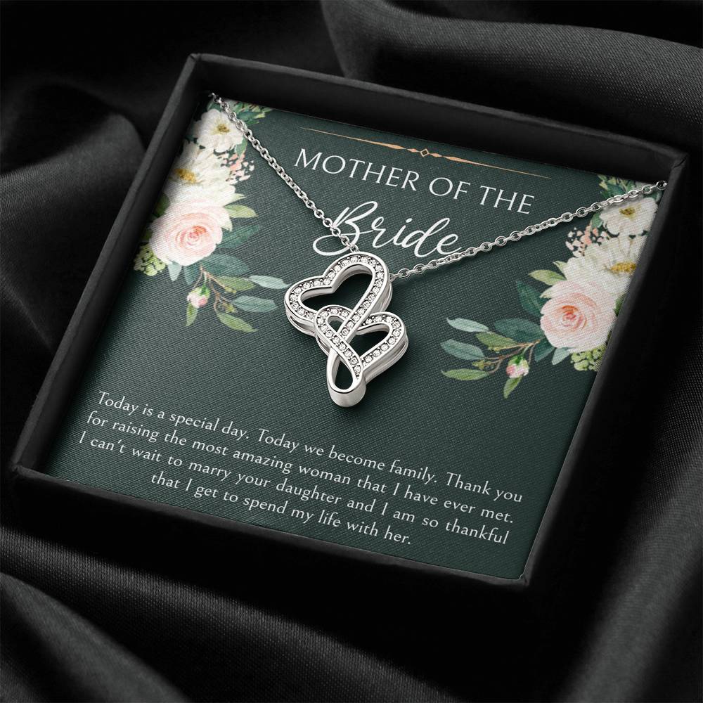 Mom of the Bride Gifts, Today We Become Family, Double Heart Necklace For Women, Wedding Day Thank You Ideas From Groom