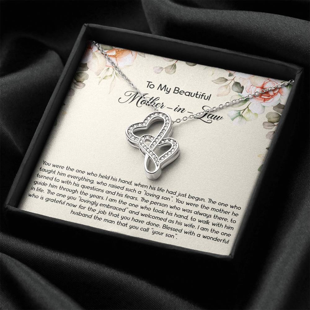 To My Mother-in-Law Gifts, The One Who Held His Hand, Double Heart Necklace For Women, Birthday Mothers Day Present From Daughter-in-law