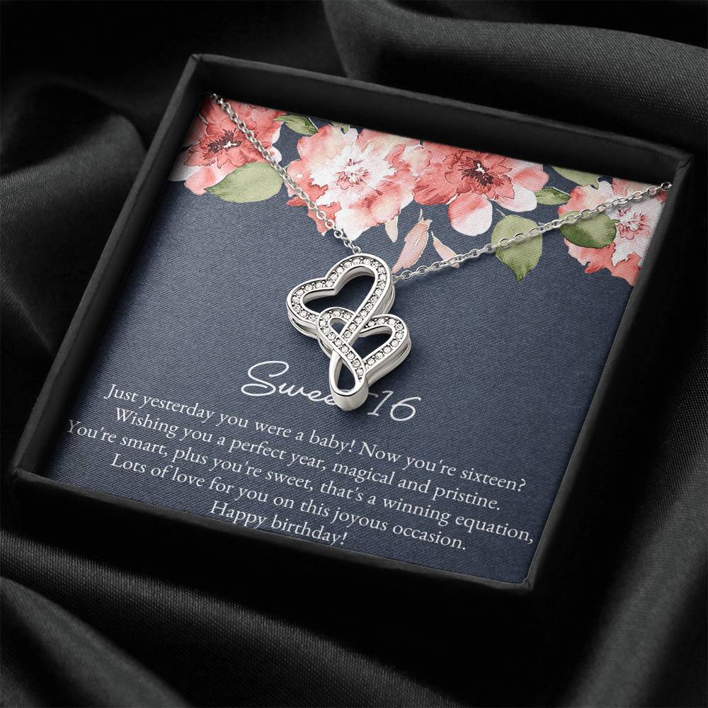 Daughter Double Heart Necklace - Yesterday You Were A Baby | 16th Birthday Gift