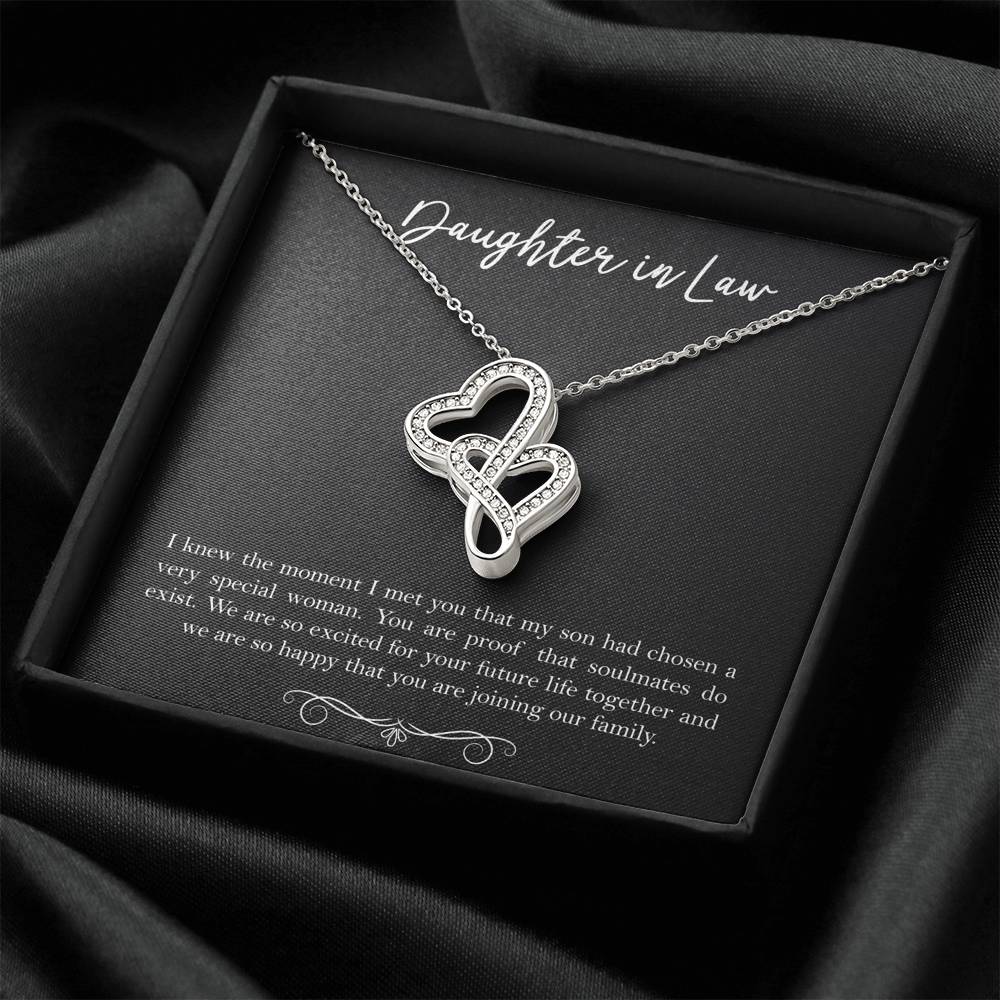 To My Daughter-in-law Gifts, I Knew The Moment I Met You, Double Heart Necklace For Women, Birthday Present Idea From Mother-in-law