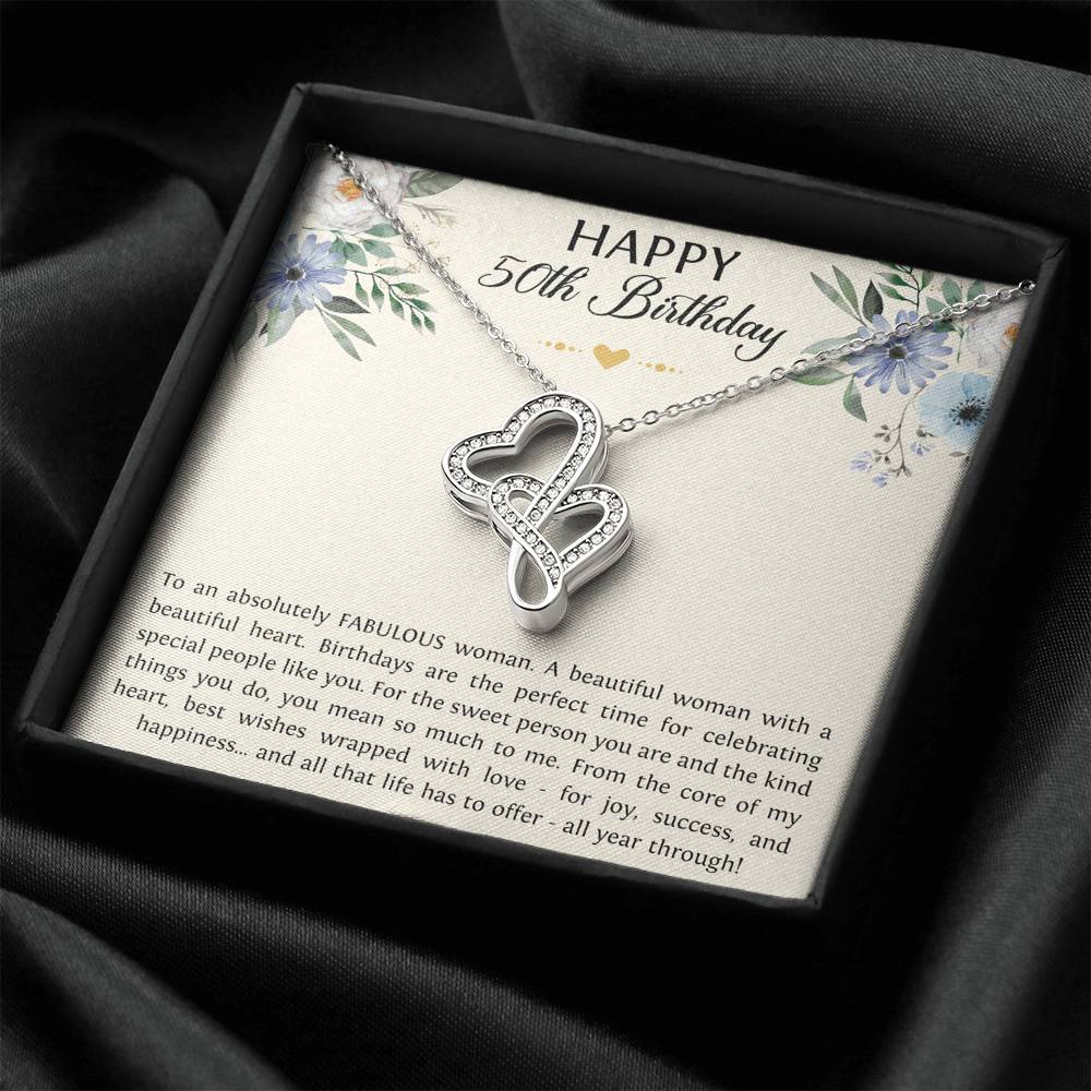 Fabulous Woman Double Heart Necklace - To a Fabulous Woman | 50th Birthday Gift