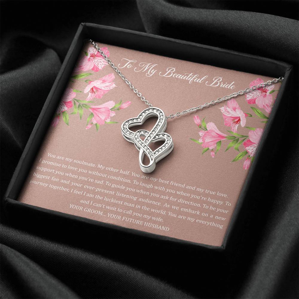 To My Bride Gifts, You Are My Soulmate My Other Half, Double Heart Necklace For Women, Wedding Day Thank You Ideas From Groom