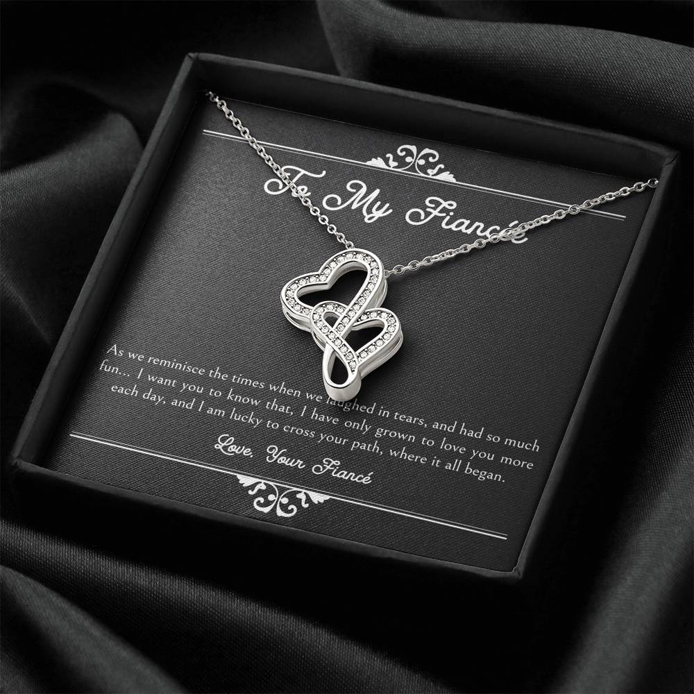 To My Fiancée, I Am Lucky To Cross Your Path, Double Heart Necklace For Women, Anniversary Birthday Valentines Day Gifts From Fiancé