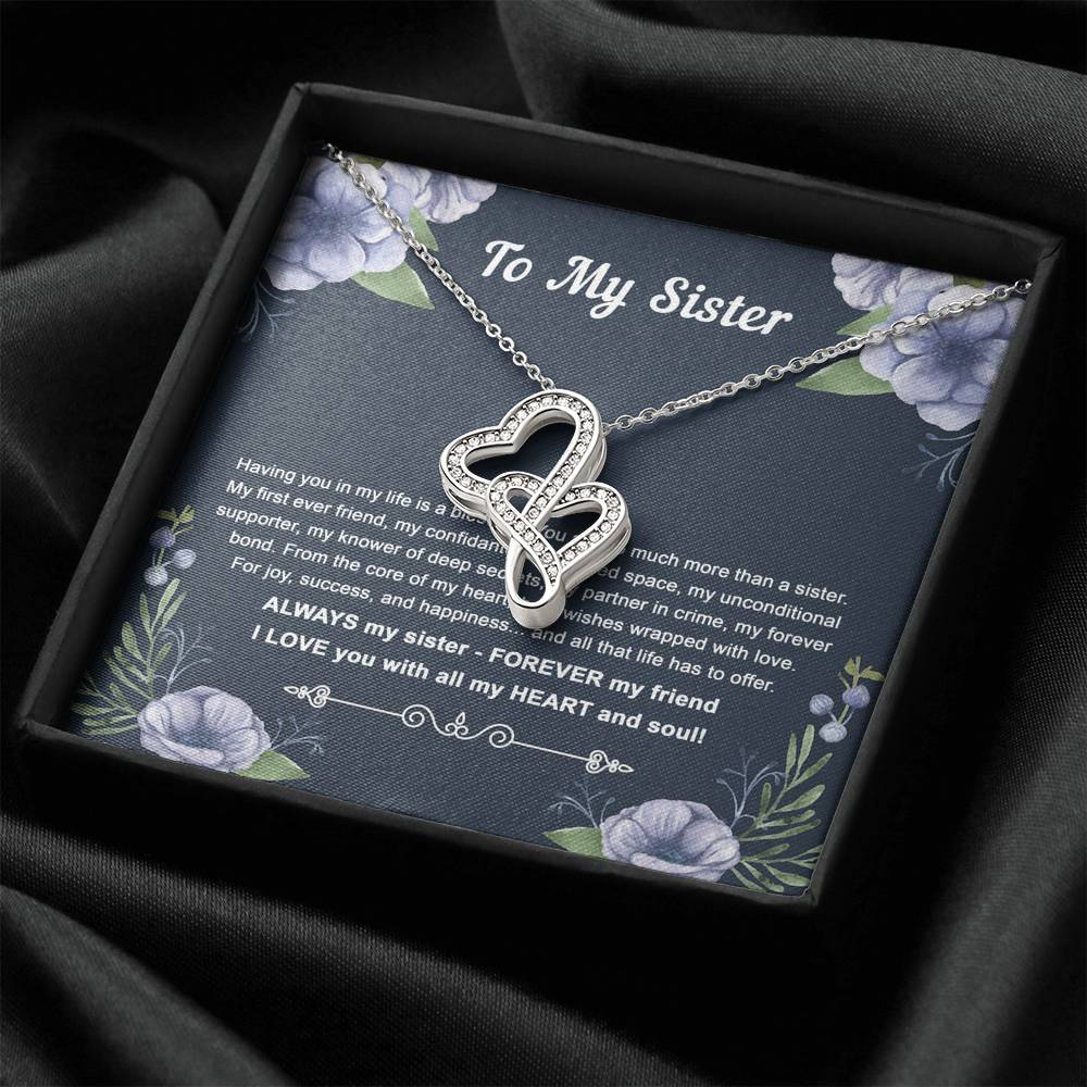 To My Sister Gifts, Having You In My Life Is A Blessing, Double Heart Necklace For Women, Birthday Present Idea From Sister