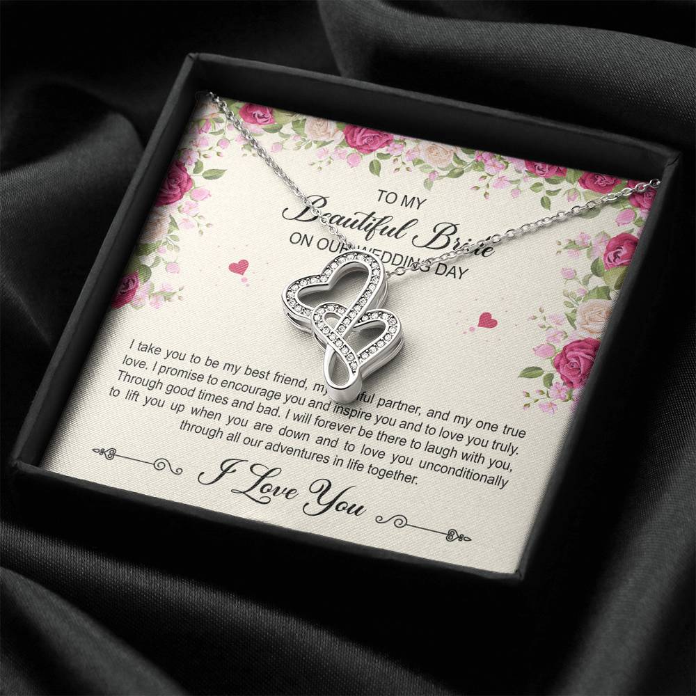 To My Bride Gifts, I Take You To Be My Best Friend , Double Heart Necklace For Women, Wedding Day Thank You Ideas From Groom