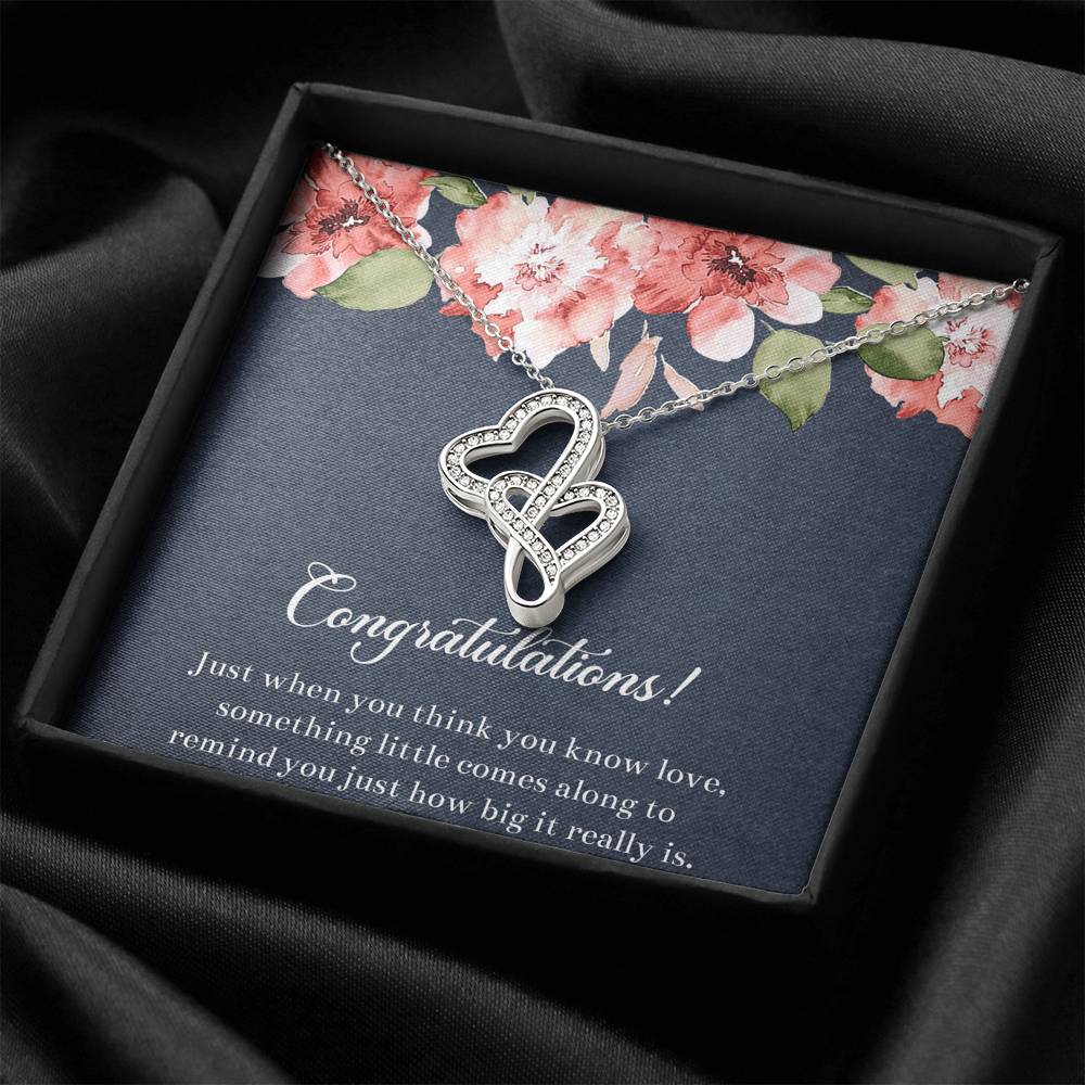Gift for Expecting Mom, Something Little Comes Along, Mom to Be Double Heart Necklace For Women, Pregnancy Gift For New Mother