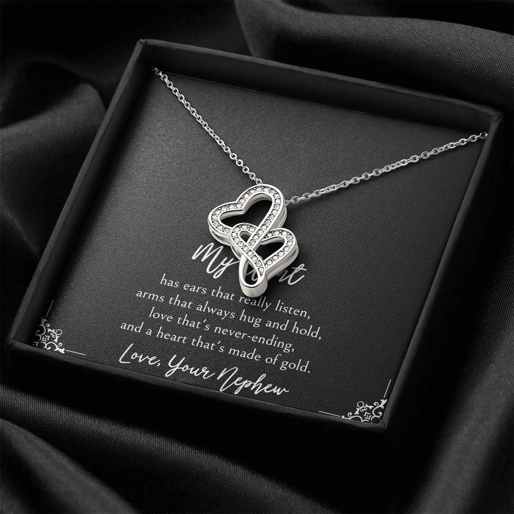 To My Aunt Gifts, Love That's Never Ending, Double Heart Necklace For Women, Birthday Present Idea From Nephew