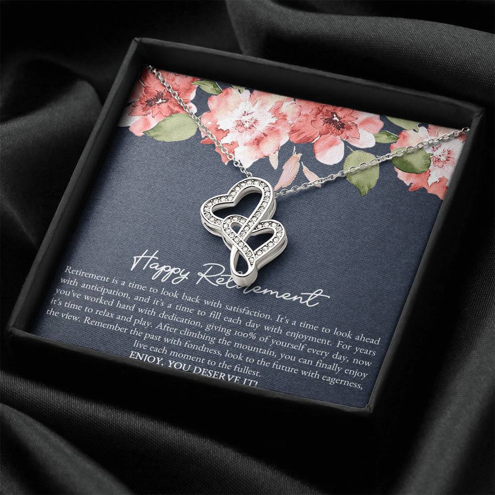 Retirement Gifts, Enjoy You Deserve It, Happy Retirement Double Heart Necklace For Women, Retirement Party Favor From Friends Coworkers
