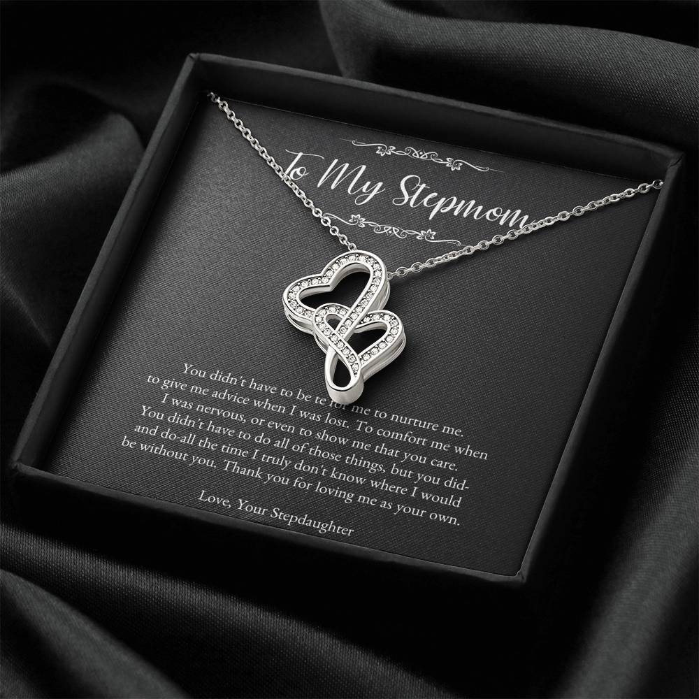 To My Stepmom Gifts, Thank You For Loving Me, Double Heart Necklace For Women, Birthday Mothers Day Present From Stepdaughter