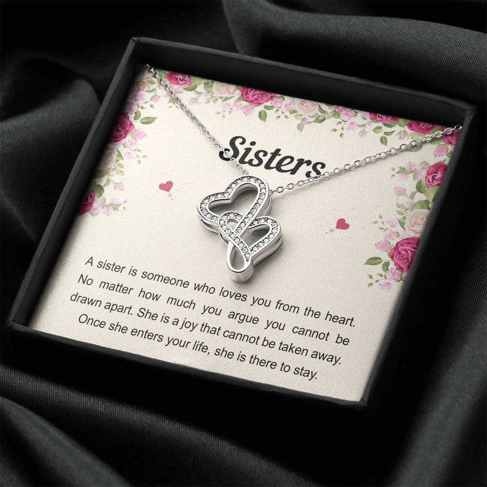 To My Sister Gifts, Someone Who Loves You From The Heart, Double Heart Necklace For Women, Birthday Present Idea From Sister Brother