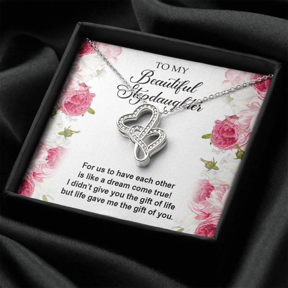 To My Stepdaughter Gifts, For Us To Have Each Other, Double Heart Necklace For Women, Birthday Present Idea From Stepmom Stepdad