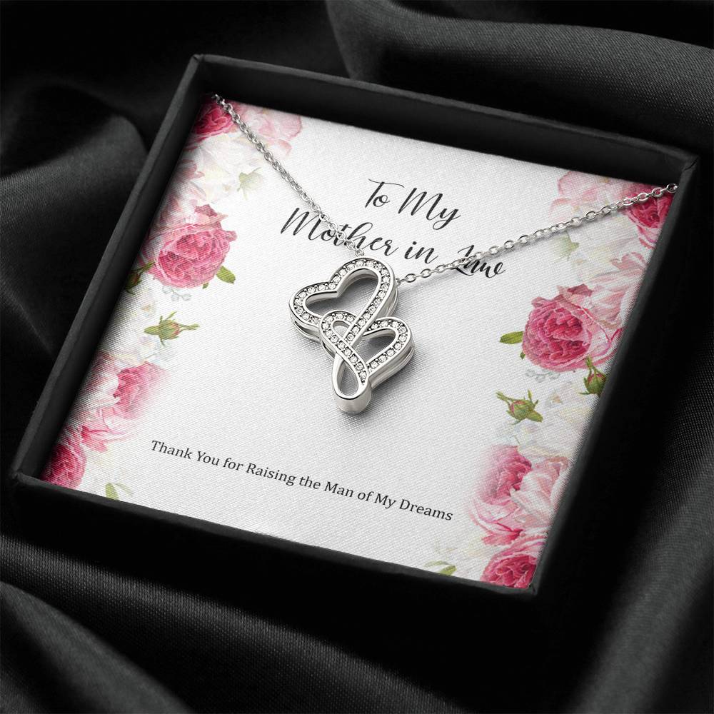 To My Mother-in-Law Gifts, Raising The Man Of My Dreams, Double Heart Necklace For Women, Birthday Mothers Day Present From Daughter-in-law