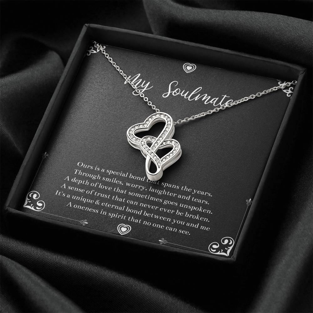 To My Soulmate, Our Special Bond Spans The Years, Double Heart Necklace For Girlfriend, Anniversary Birthday Valentines Day Gifts From Boyfriend