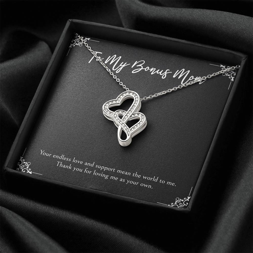 To My Bonus Mom Gifts, Endless Love And Support, Double Heart Necklace For Women, Birthday Mothers Day Present From Bonus Daughter