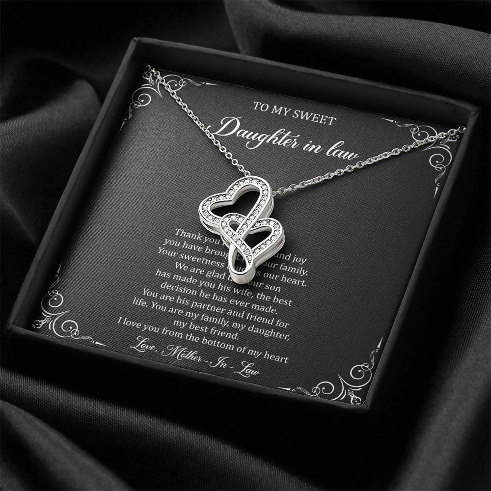 To My Daughter in Law Gifts, Thank You For The Love And Joy, Double Heart Necklace For Women, Birthday Present Idea From Mother-in-law