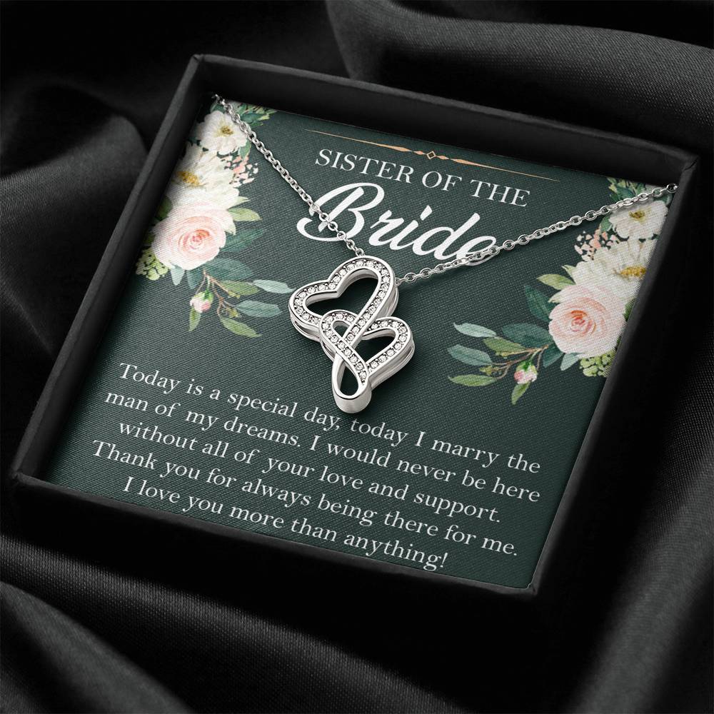 Sister of the Bride Gifts, Thank You for Being There, Double Heart Necklace For Women, Wedding Day Thank You Ideas From Bride