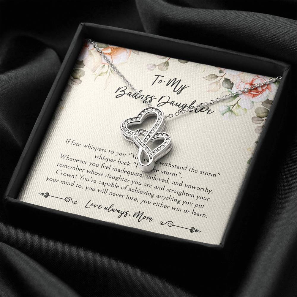 To My Badass Daughter Gifts, When It's Too Hard To Look Back, Double Heart Necklace For Women, Birthday Present Idea From Mom