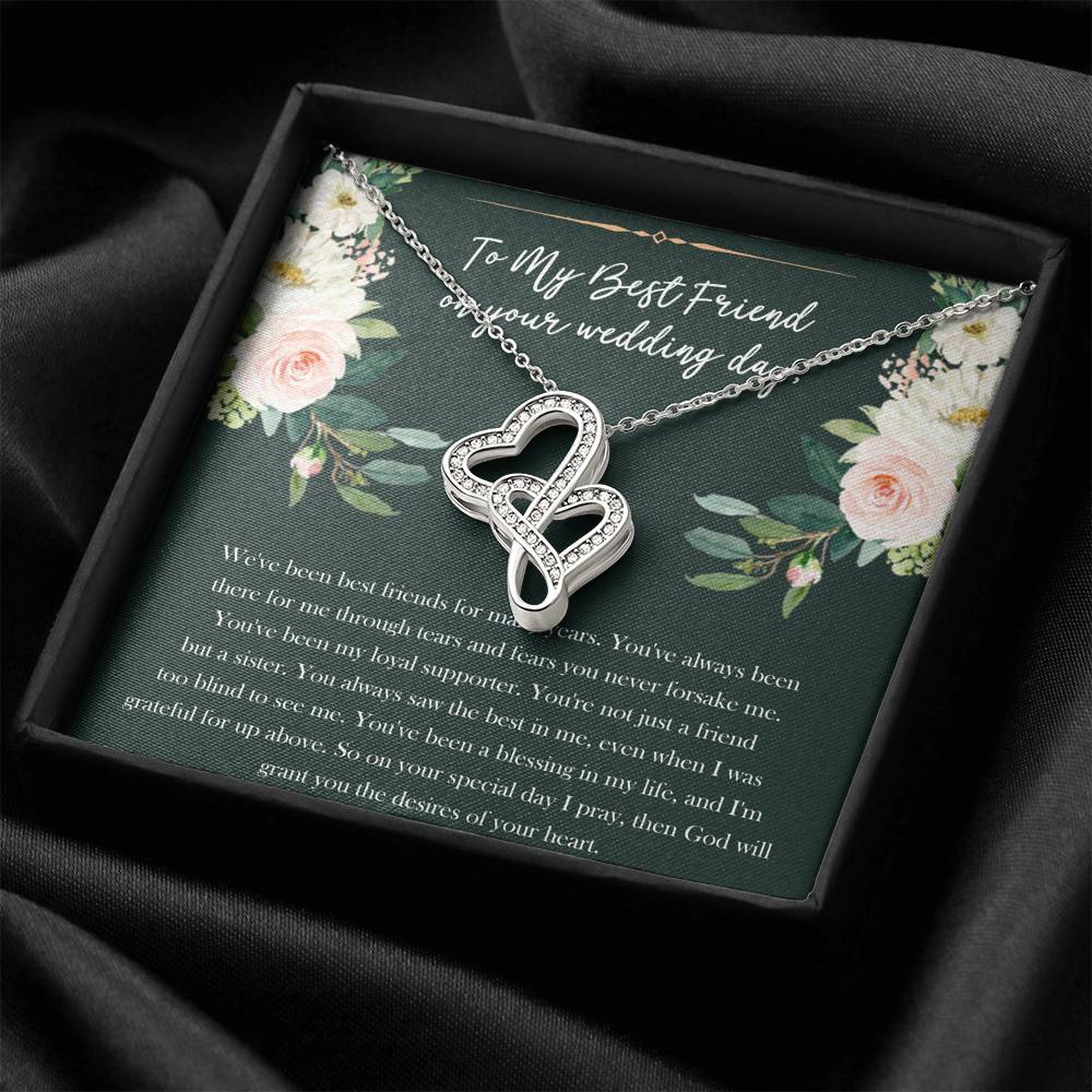 Bride Gifts, Not Just A Friend But A Sister, Double Heart Necklace For Women, Wedding Day Thank You Ideas From Best Friend