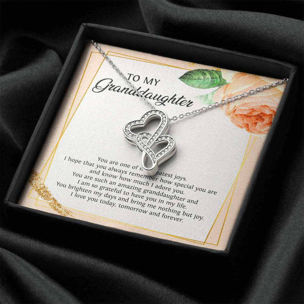 To My Granddaughter Gifts, You Are One Of My Greatest Joys, Double Heart Necklace For Women, Birthday Present Idea From Grandma Grandpa