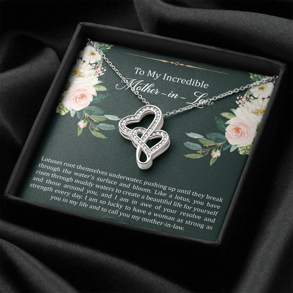 To My Mother-in-Law Gifts, Like A Lotus , Double Heart Necklace For Women, Birthday Mothers Day Present From Daughter-in-law