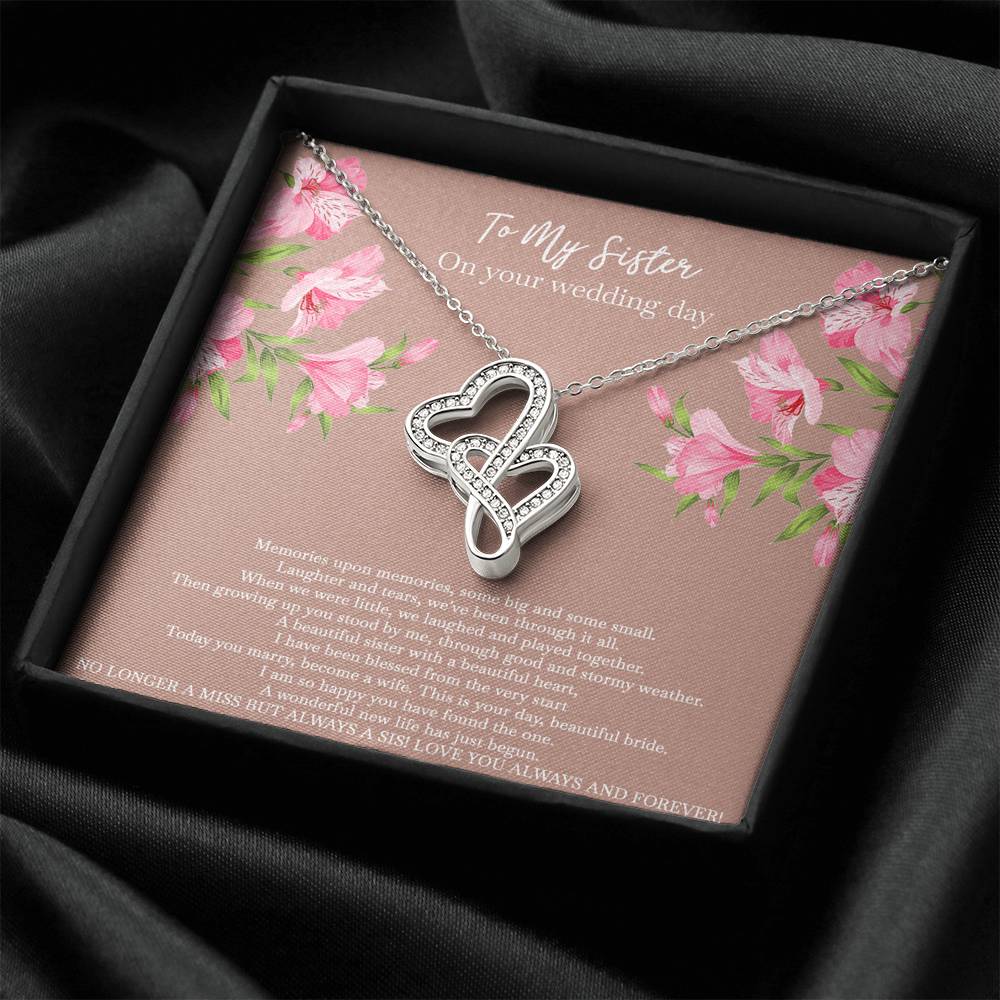 Bride Gifts, No Longer A Miss But Always A Sis, Double Heart Necklace For Women, Wedding Day Thank You Ideas From Sister