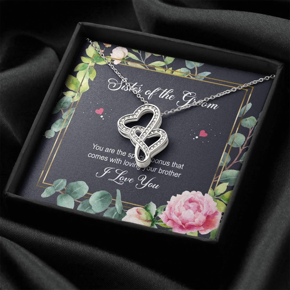 Sister of the Groom Gifts, You Are The Special Bonus, Double Heart Necklace For Women, Wedding Day Thank You Ideas From Bride