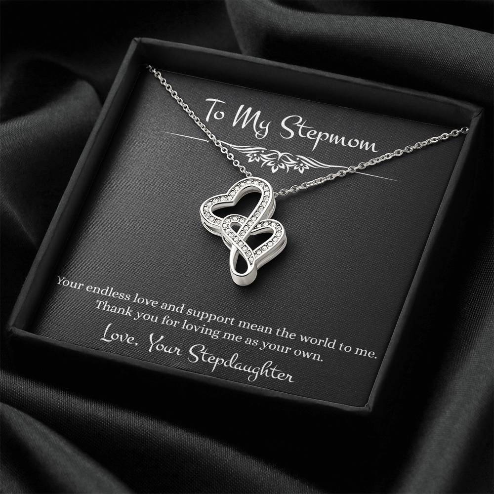 To My Stepmom Gifts, Your Endless Love And Support, Double Heart Necklace For Women, Birthday Mothers Day Present From Stepdaughter