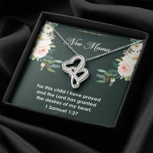Gift for Expecting Mom, 1 Samuel 1 27, Mom to Be Double Heart Necklace For Women, Pregnancy Gift For New Mother