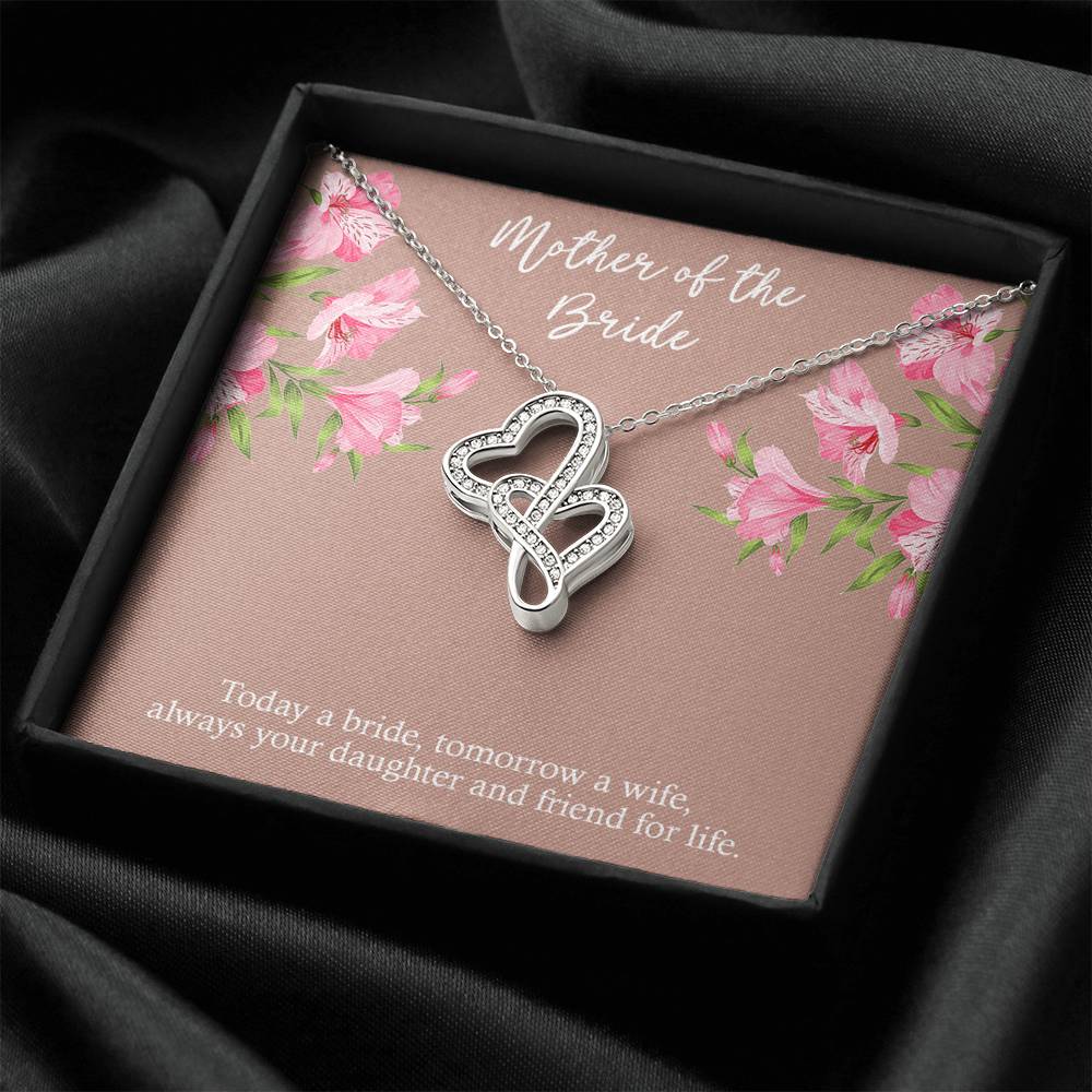 To My Mom of the Bride Gifts, Always Your Daughter, Double Heart Necklace For Women, Wedding Day Thank You Ideas From Bride