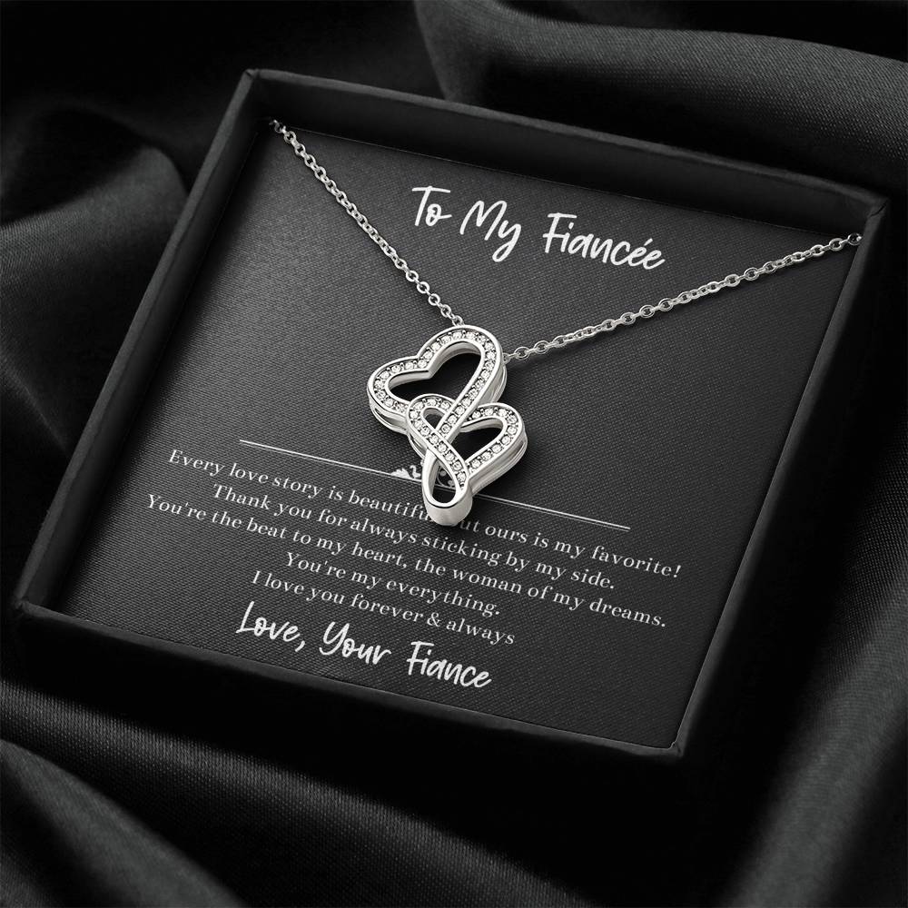 To My Fiancée, The Woman Of My Dreams, Double Heart Necklace For Women, Anniversary Birthday Valentines Day Gifts From Fiancé