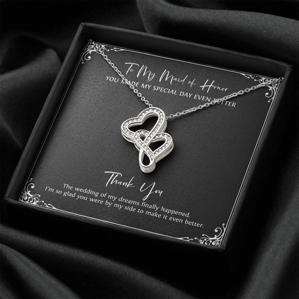 To My Maid Of Honor Gifts, I'm Glad You're By My Side, Double Heart Necklace For Women, Wedding Day Thank You Ideas From Bride
