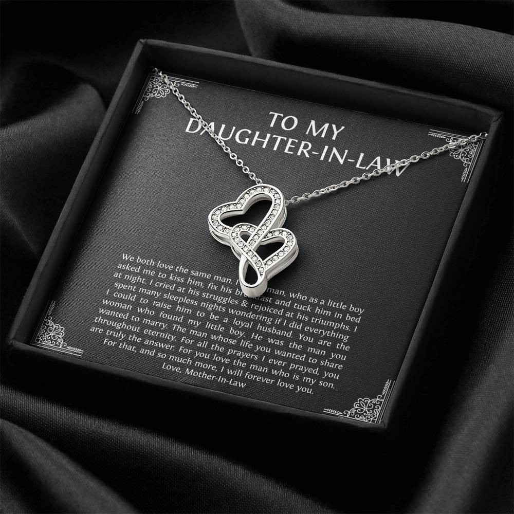 To My Daughter in Law Gifts, I Will Forever Love You, Double Heart Necklace For Women, Birthday Present Idea From Mother-in-law