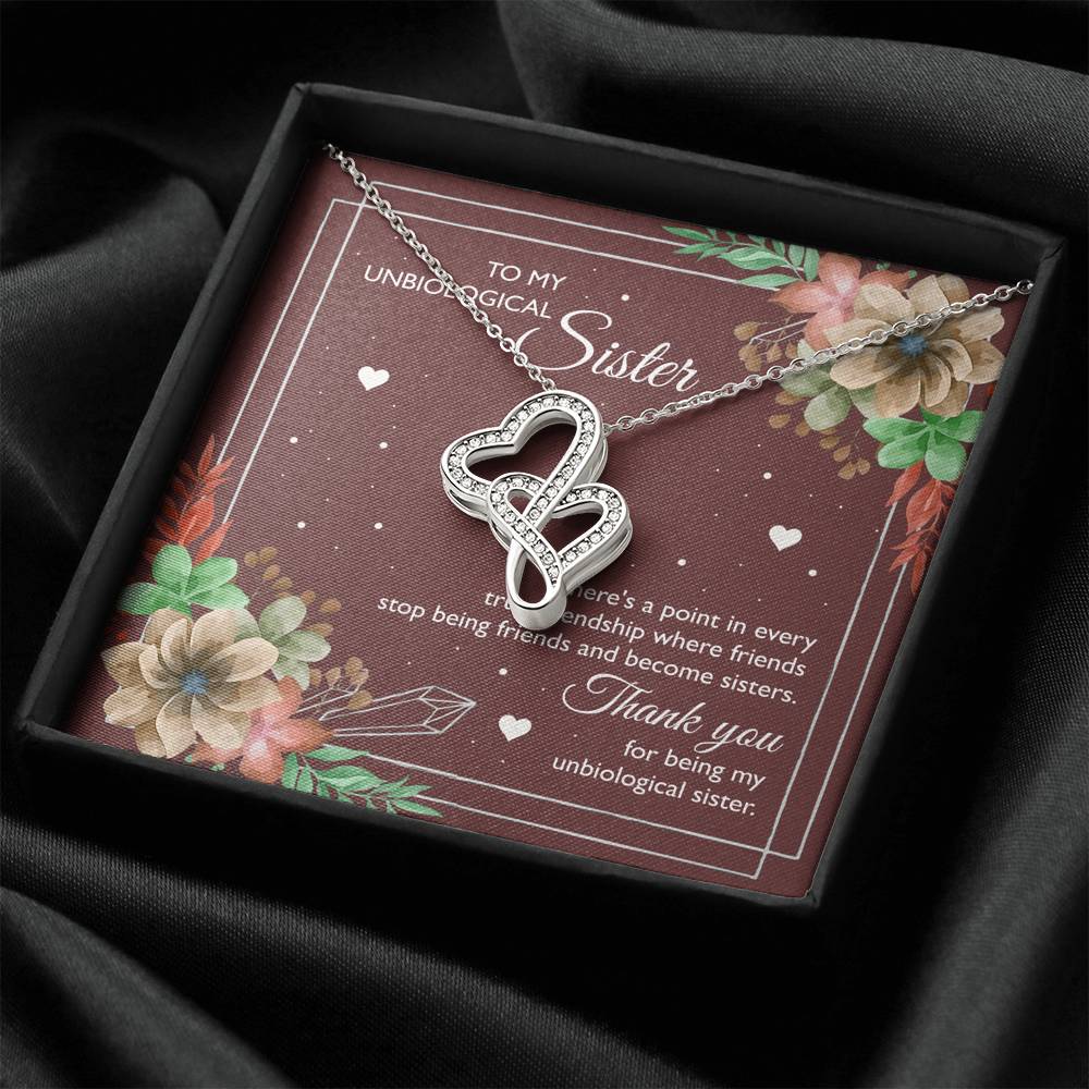 To My Unbiological Sister Gifts, Thank You, Double Heart Necklace For Women, Birthday Present Idea From Sister-in-law