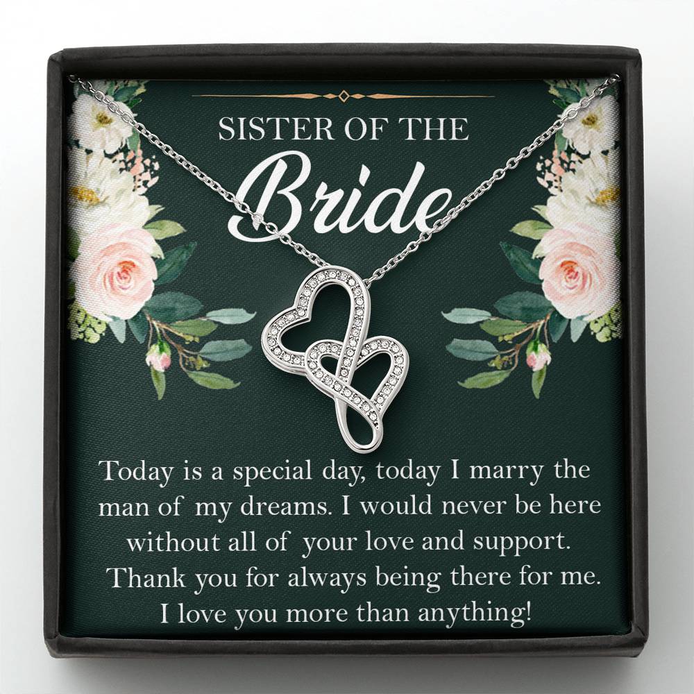 Sister of the Bride Gifts, Thank You for Being There, Double Heart Necklace For Women, Wedding Day Thank You Ideas From Bride