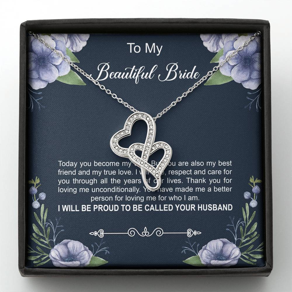 To My Bride Gifts, Today You Become My Wife, Double Heart Necklace For Women, Wedding Day Thank You Ideas From Groom