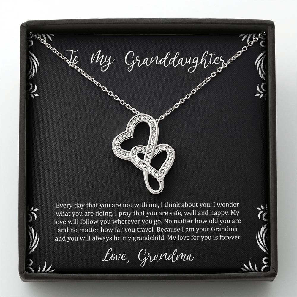 To My Granddaughter Gifts, I Think About You, Double Heart Necklace For Women, Birthday Present Idea From Grandma