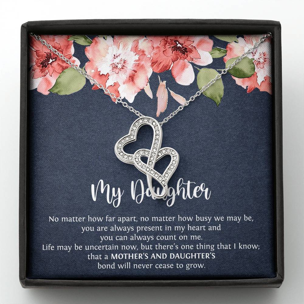 To My Daughter Gifts, No Matter How Far Apart, Double Heart Necklace For Women, Birthday Present Idea From Mom