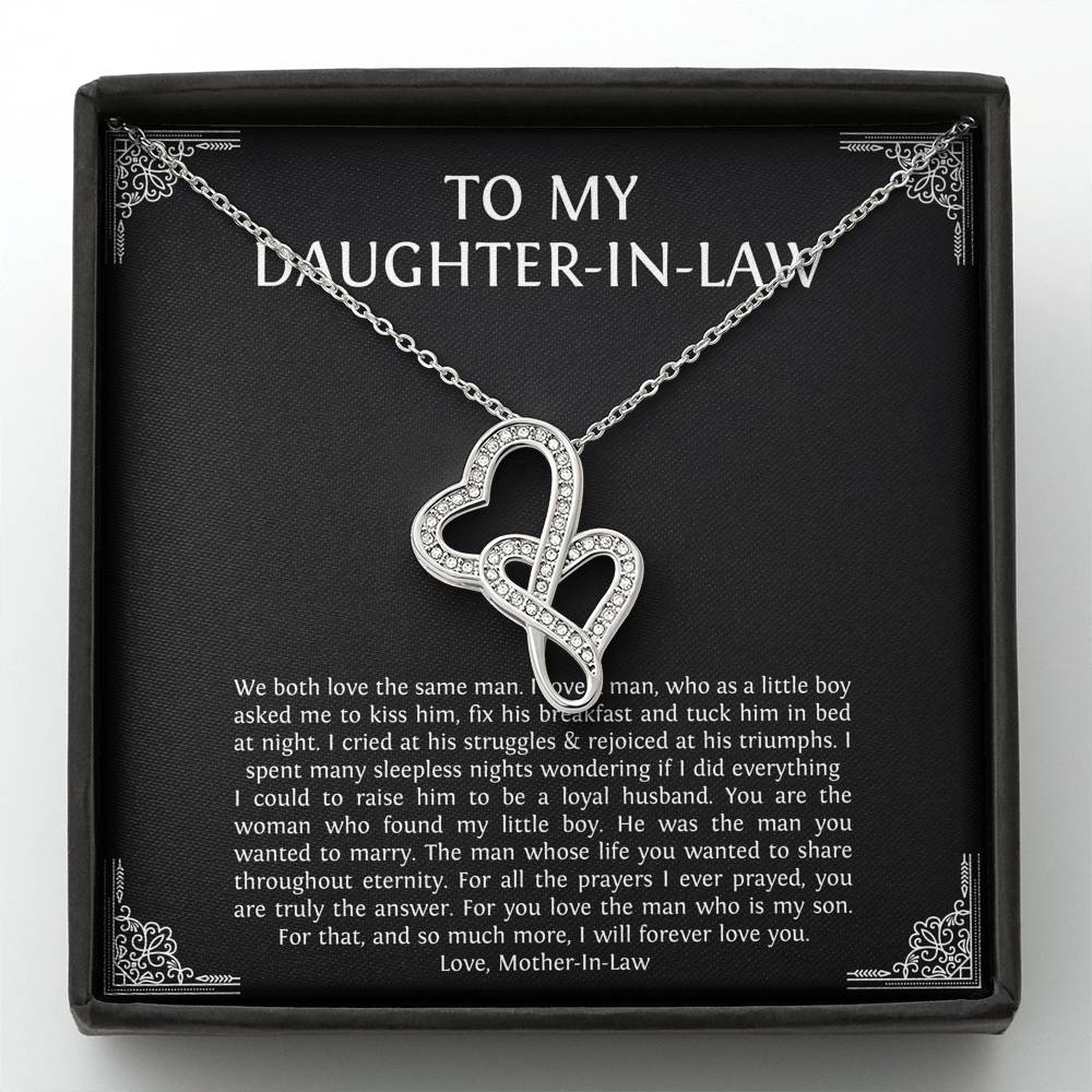 To My Daughter in Law Gifts, I Will Forever Love You, Double Heart Necklace For Women, Birthday Present Idea From Mother-in-law