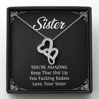 Load image into Gallery viewer, To My Badass Sister Gifts, You&#39;re Amazing, Double Heart Necklace For Women, Birthday Present Idea From Sister
