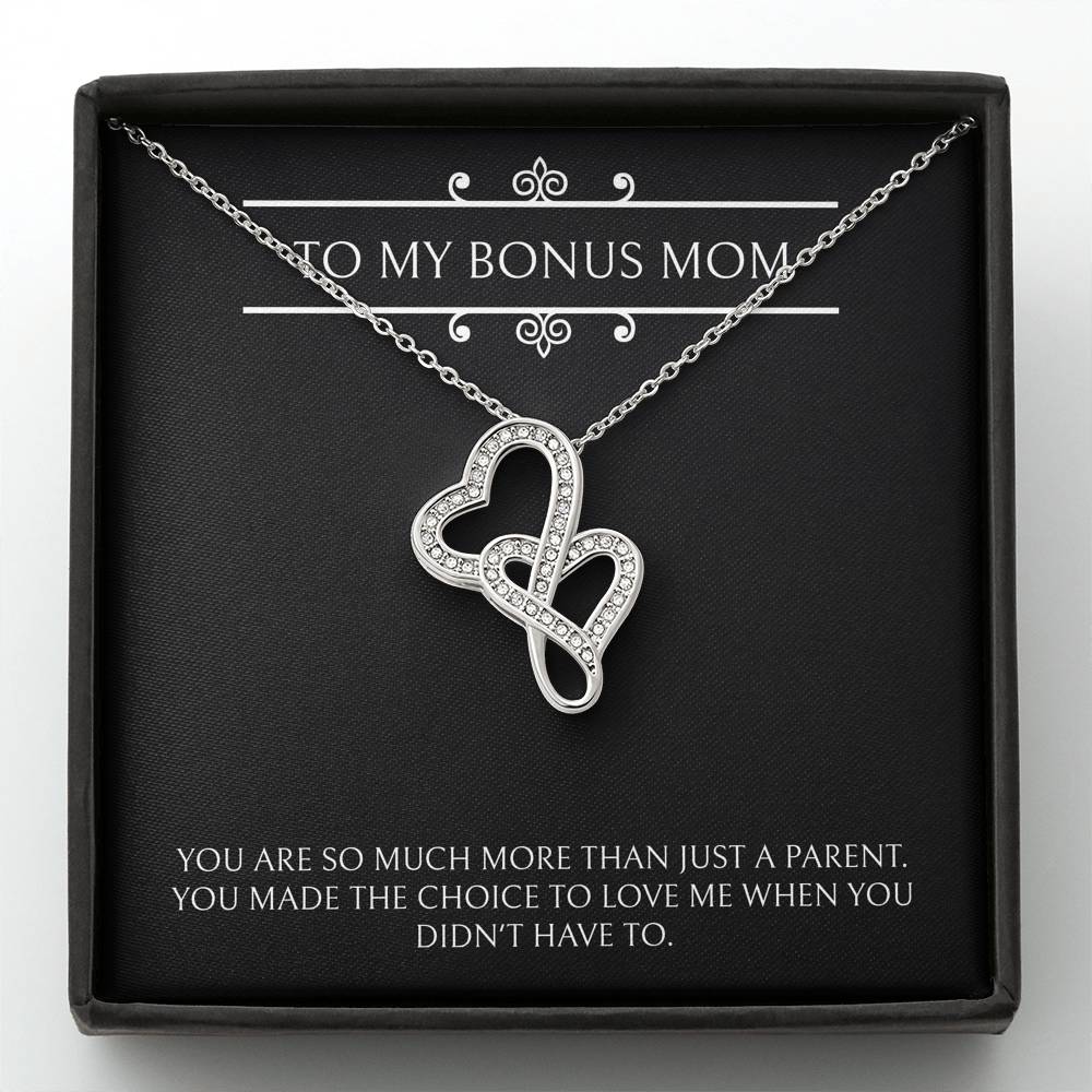 To My Bonus Mom Gifts, More Than Just A Parent, Double Heart Necklace For Women, Birthday Mothers Day Present From Bonus Daughter