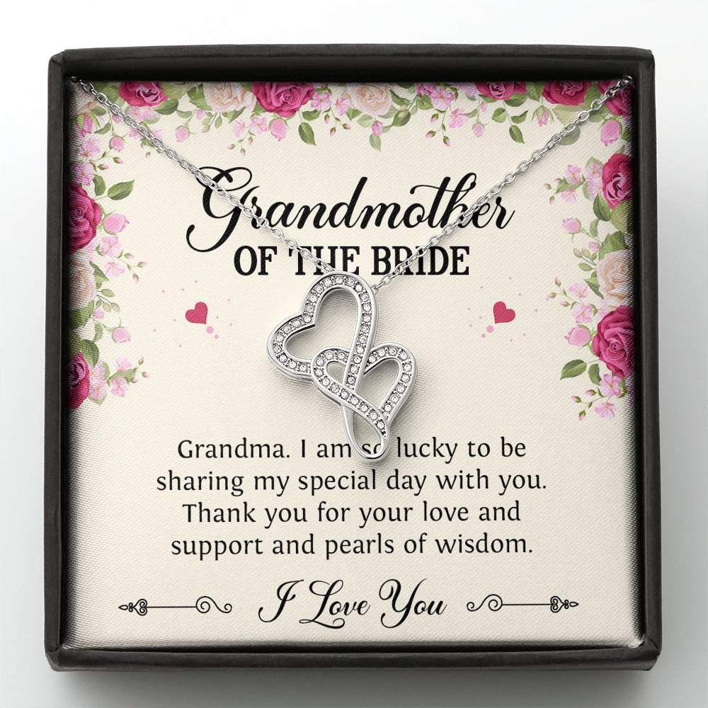 Grandmother of the Bride Gifts, I Am So Lucky, Double Heart Necklace For Women, Wedding Day Thank You Ideas From Bride
