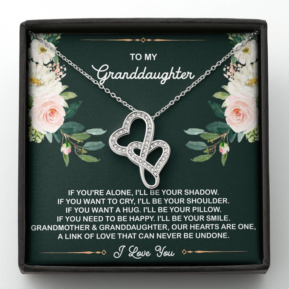 To My Granddaughter Gifts, If You're Alone I'll Be Your Shadow, Double Heart Necklace For Women, Birthday Present Idea From Grandma
