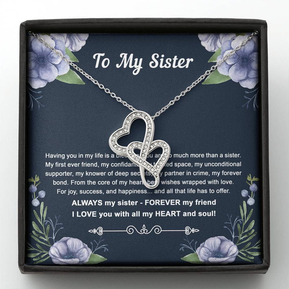 To My Sister Gifts, Having You In My Life Is A Blessing, Double Heart Necklace For Women, Birthday Present Idea From Sister